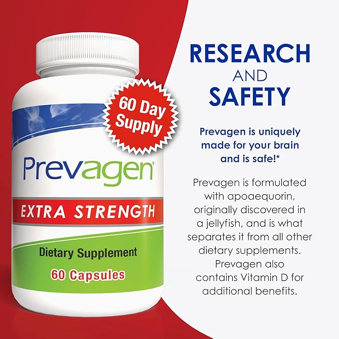 Prevagen Extra Strength 20mg, 60 Capsules |2 Pack| with Apoaequorin & Vitamin D with Attractive and Stackable Storage Box