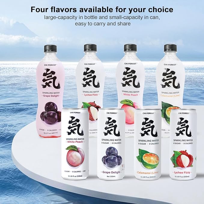 CHI FOREST Lychee Sparkling Water 24 Cans, Flavored Sparkling Water, 0 Sugar and 0 Calorie Bubbly Water, Refreshing Carbonated Water, Perfect for Party, Exercise or Work, 11.16 Fl oz, Pack of 24