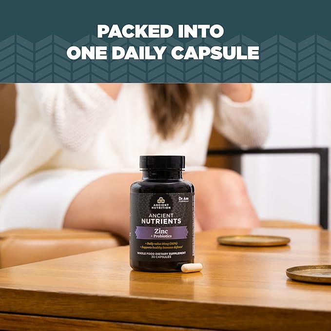 Probiotics and Zinc Supplement by Ancient Nutrition, Supports Healthy Immune System and Gut Health, Made Without GMOs, Superfoods Supplement, Paleo and Keto Friendly, 30 Capsules