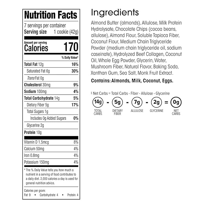 Wonderslim Protein Cookie, Chocolate Chip, Keto friendly, Low Carb, Gluten Free (7ct)