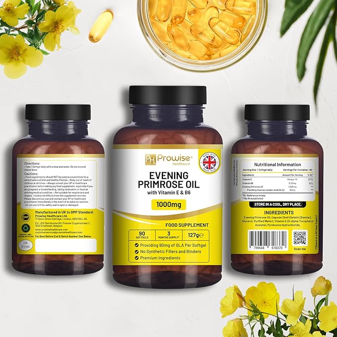 Evening Primrose Oil 1000mg with Vitamin B6 90 90 Softgels| 90mg GLA