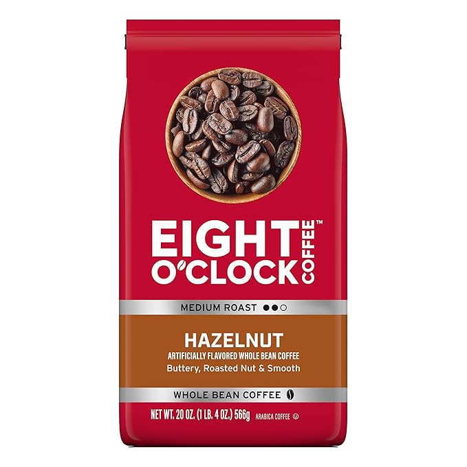 Eight O'Clock Coffee Hazelnut, Medium Roast, Whole Bean Coffee, 20 Ounce 100% Arabica, Kosher Certified