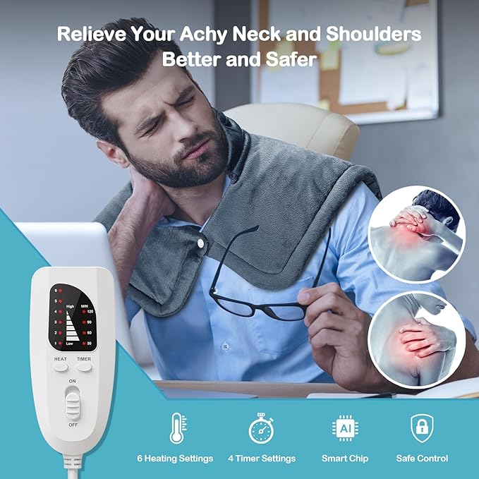 NIUONSIX Heating Pad for Neck and 6 Heat 2H Countdown