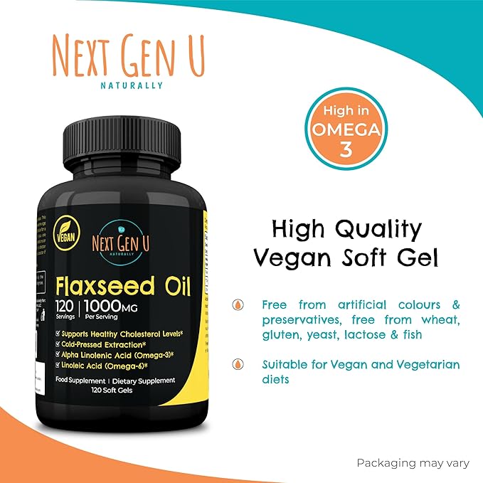 Next Gen U Flaxseed Oil w/Omega 3, 6, 6, 9, 9, Cold 1000 mg 120 Vegan