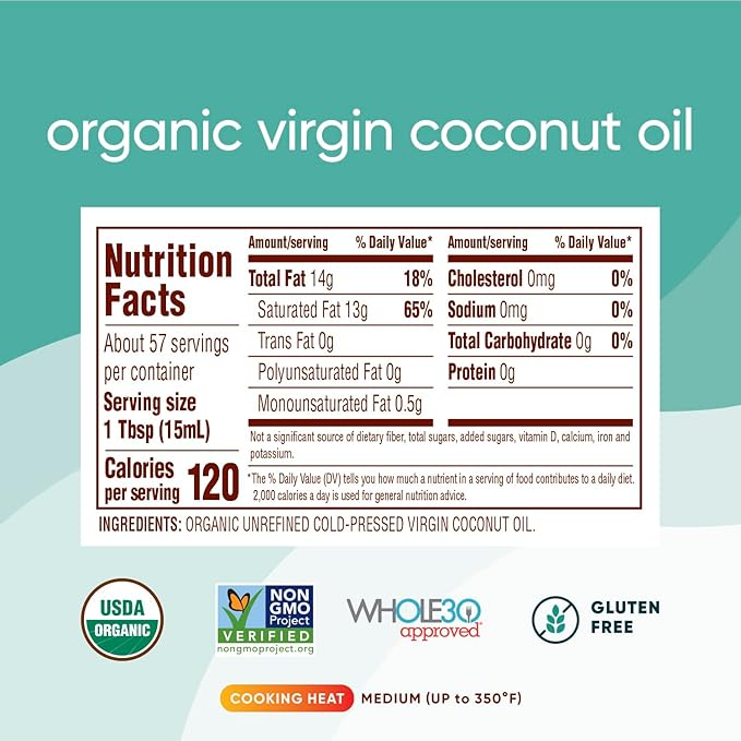 Nutiva Organic Coconut Oil 29 fl oz, Cold-Pressed, Fresh Flavor for Cooking Oil, Natural Hair Oil, Skin Oil, Massage Oil and, Non-GMO, USDA Organic, Unrefined Extra Virgin Coconut Oil (Aceite de Coco)