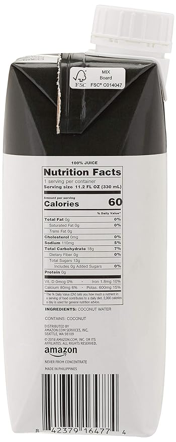 Amazon Brand - Happy Belly Coconut Water, 11.2 fl oz (Pack of 24)
