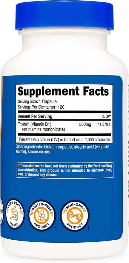 Nutricost Vitamin B1 (Thiamin) 500mg, 120 (2 Bottles)