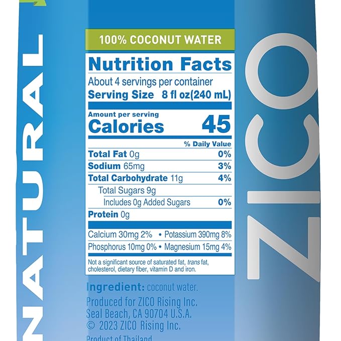 Zico 100% Coconut Water, No added Sugar, Refreshingly Delicious, Hydration with Electrolytes, 33.8 Fl Oz (Pack of 4)