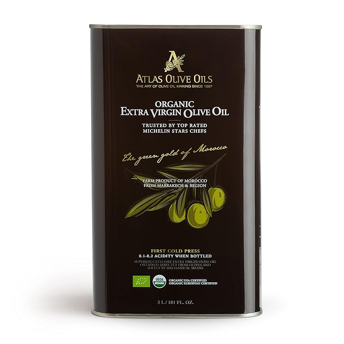 Atlas 3 LT Organic Cold Press Extra Virgin Olive Oil with Polyphenol Rich from Morocco|Newly Harvested Unprocessed from One Single Family Farm | Moroccan EVOO Trusted by Michelin Star Chefs