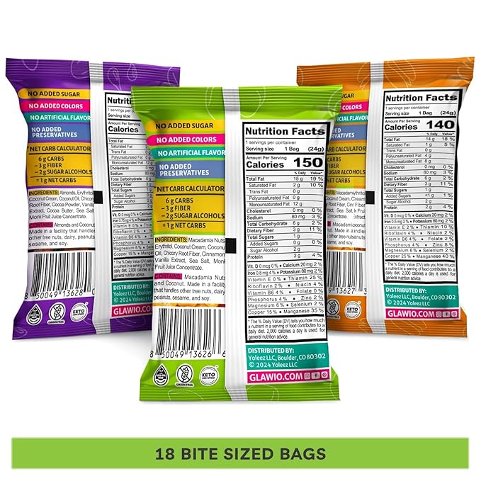 TGB Variety Nut Bites, Keto Snacks, No Added Sugar, Gluten Free, Healthy Low Carb To Go, 0.85oz Bag (Pack of 18)