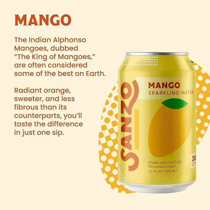 Sanzo Flavored Sparkling Water Variety 12-Pack - Lychee (Berry), Yuzu (Lemon), Pomelo (Grapefruit), Calamansi (Lime), & Mango (Alphonso) - Made with Real Fruit, No Added & Gluten Free - 12 Fl Oz