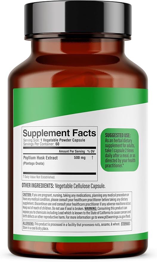 Psyllium Husk Capsules I Extract I 500mg I 60 Vegetarian