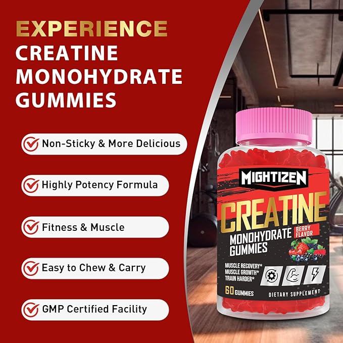 Creatine Monohydrate Gummies Complex 5000mg B12 for 60 Gummies)