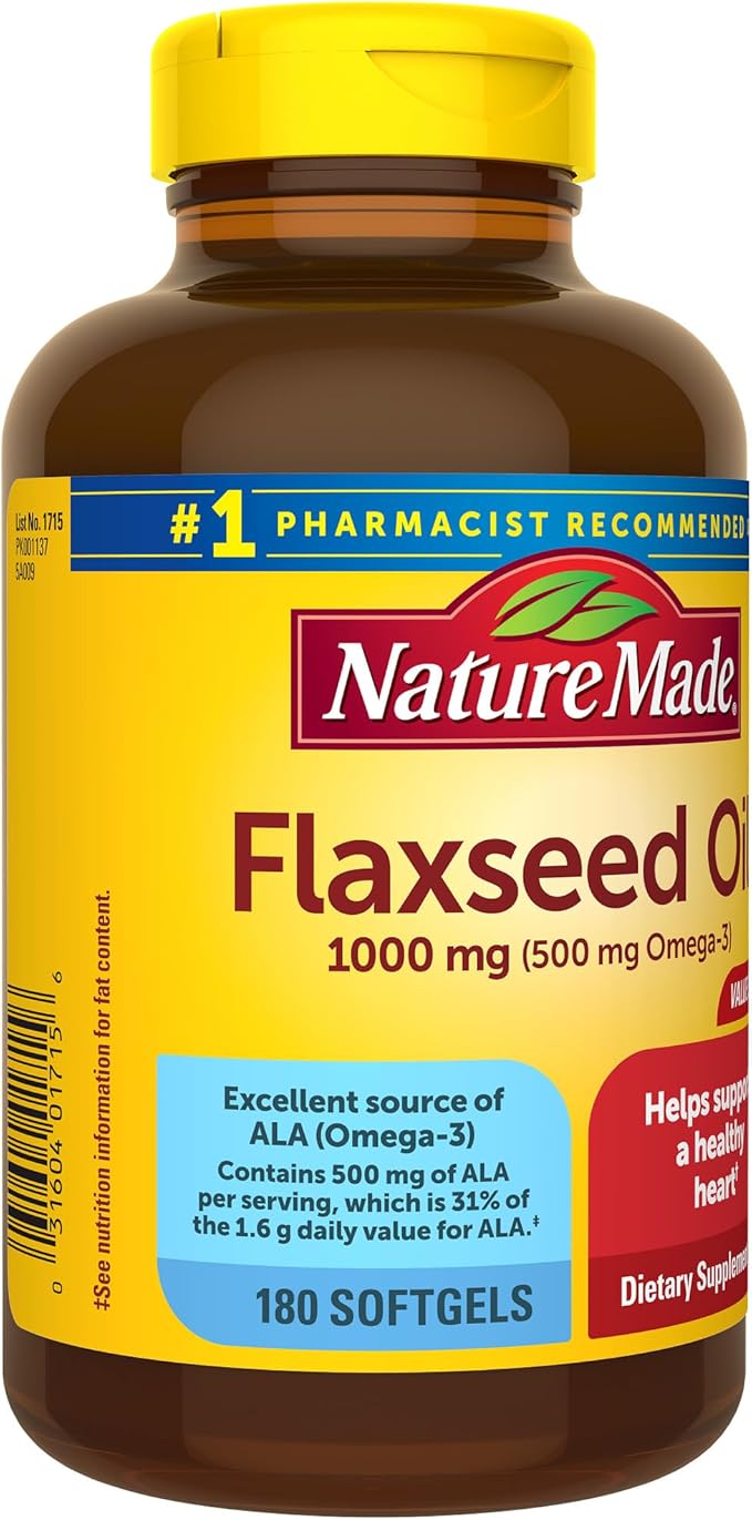 Nature Made Flaxseed Oil 1000 mg, 3 Supplement, 180 Softgels, 180 Day