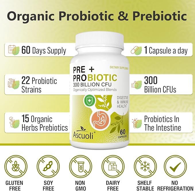 Probiotics for Women & Men 300 Billion 22 Strains 15 Organic 8 Month