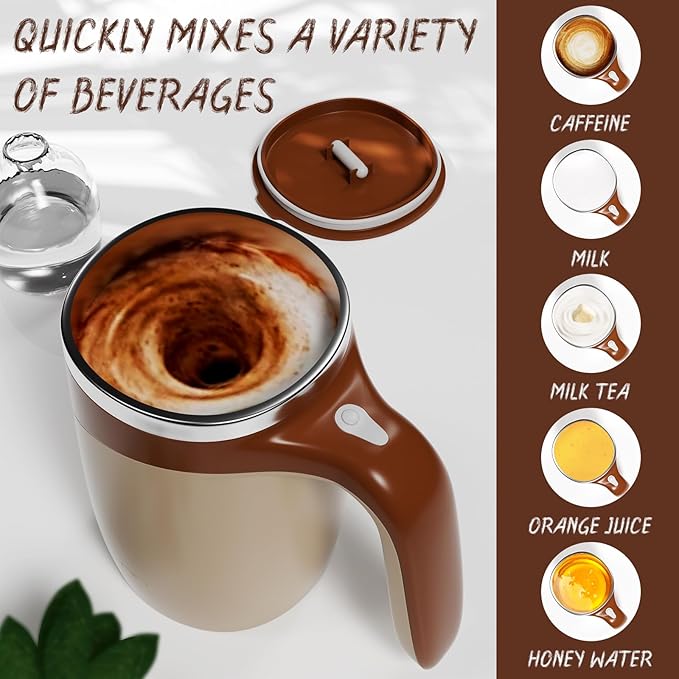 Self Stirring Coffee Mug, Rechargeable Automatic Coffee Stirring Mixing Mug, Electric Funny Self Mixing Cup, Stainless Steel Travel Coffee Cup for Office(Brown)