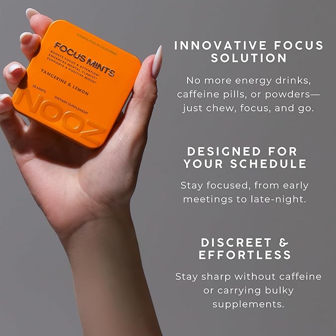 NOOZ Focus Mints Refill Bag - Caffeine-Free Brain Booster for Mental Clarity-Tangerine & Lemon Flavor | Sugar-Free, Travel-Friendly Supplement with Vitamin C, B6, B12 - Non-GMO, Clean Label, 150 Mints