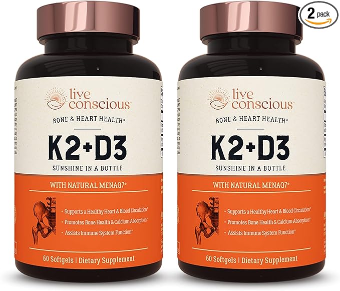 Live Conscious Vitamin K2 MK7 D3 Supplement D3 5000 5000 IU (2-Pack)