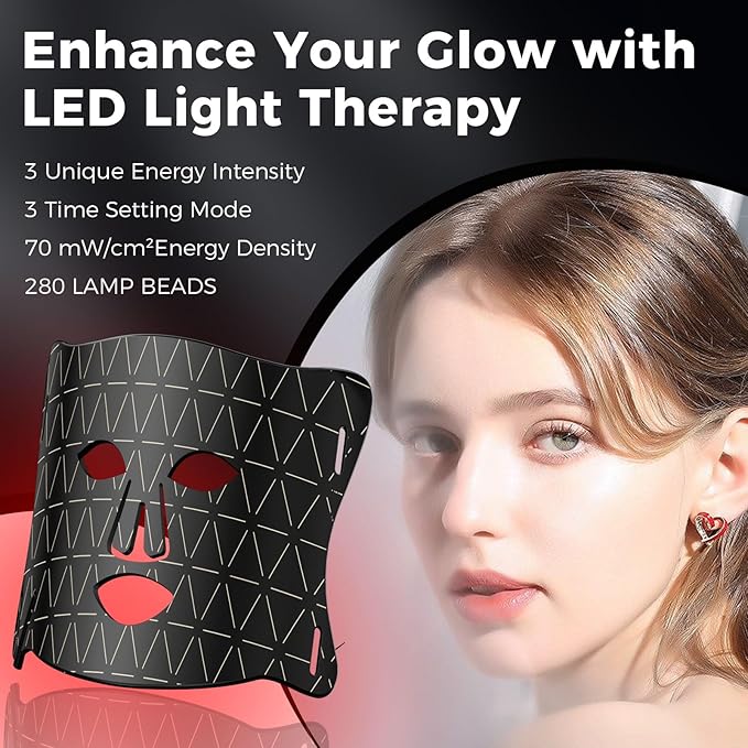 Red Light Therapy for Face, LED 300 LEDs, 3 Modes, 10-Min Auto