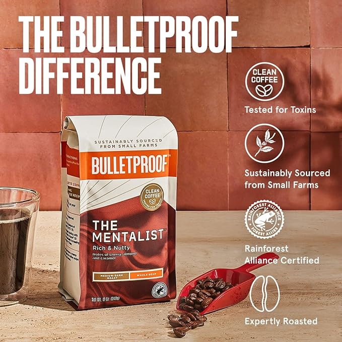Bulletproof The Mentalist Medium-Dark Roast Whole Bean Coffee, 12 Ounces, 100% Arabica Coffee Sourced from Central and South America