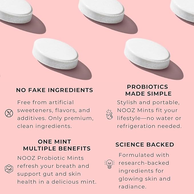 NOOZ Probiotic Mints - Gut & Oral Health Support - Chocolate & Mint | Boosts Immunity & Digestion, Freshens Breath - Sugar-Free, No Aspartame - Daily Wellness Support for Busy Lives, 25 Mints