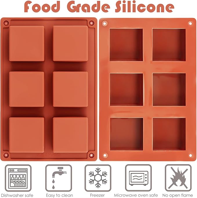 Ocmoiy 3Pcs Silicone Brownie Pan 2" x 2" x 1" Square Chocolate Baking Molds for Brownie Bites, Muffins, Fudges, Truffles, Keto Fat Bombs