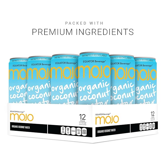 MOJO Organic Coconut Water | Hydration & Sports | Electrolytes 1043 mg | Vitamin B & C | Super Hydration for Skin & Body | 11.1 Oz (Pack Of 12)