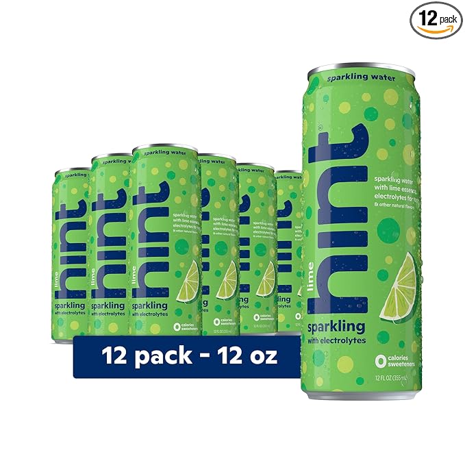 Hint Sparkling Water, Lime - Canned Flavored Water Beverages with Electrolytes, Zero Calories, and Sugar Free - 12 Fl Oz Cans (Pack of 12)