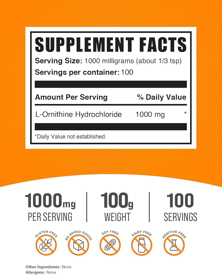 BulkSupplements.com L-Ornithine HCl Powder 1000mg per 100g (3.5 (3.5 oz) 1)