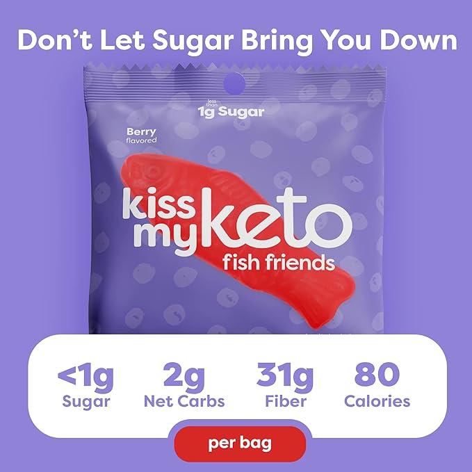 Kiss My Keto Gummies Candy – Low Carb Candy Gummy Fish, Keto Snack Pack – Healthy Candy Gummys – Vegan Candy, Keto Gummy Candy – Keto Candy Gummies (6-pack)