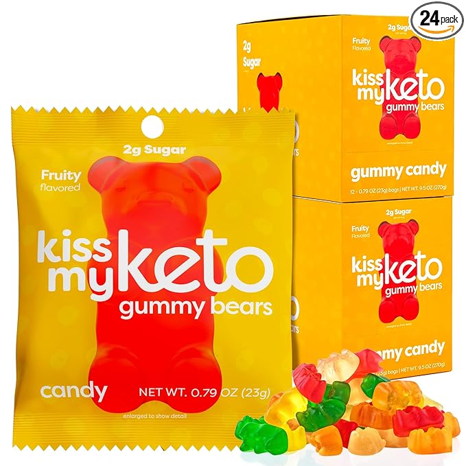 Kiss My Keto Gummies Candy – Low Carb Candy Gummy Bears, Keto Snack Pack – Healthy Candy Gummys – Sugar Free Gummy Bears, Keto Gummy Bear Candy – Keto Gummy Bears (24-pack)