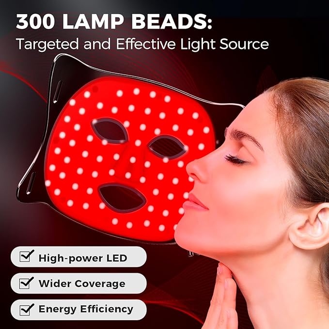 Red Light Therapy for Face, LED 300 LEDs, 3 Modes, 10-Min Auto