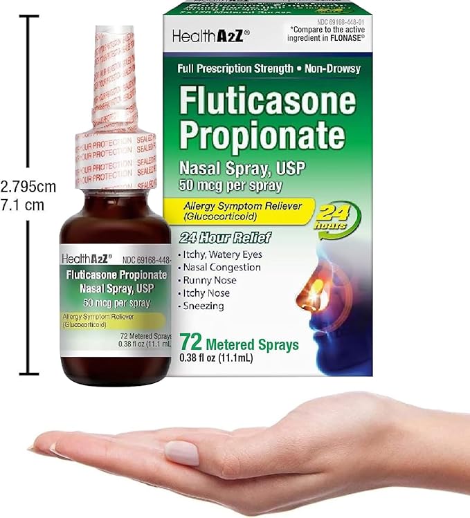 HealthA2Z® Fluticasone Propionate Nasal Spray| 50 24 Hour 72 Sprays 0.38 fl (11.1mL) |