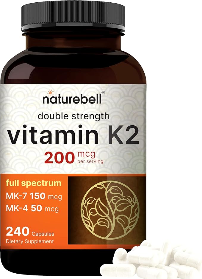 NatureBell Full Spectrum Vitamin K2 Supplement MK-7 & MK-4, 200 200 mcg, 240 Capsules 2 in 1 Formula,