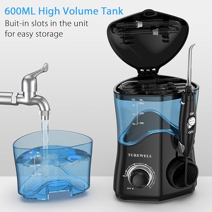 TUREWELL Water Dental Flosser for Teeth/Braces, 8 Jet 10 Pressure 600ML Large