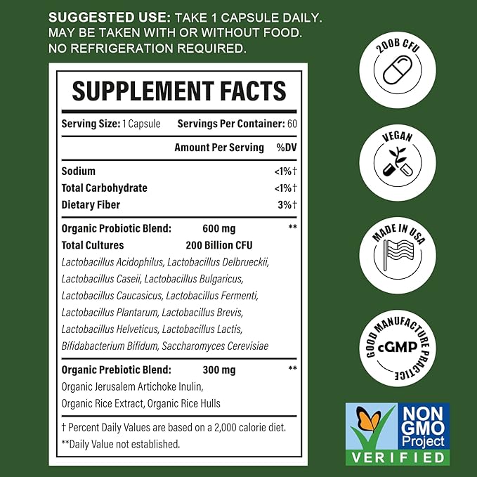 Probiotics for Women & Men, 200 12 Strains 3 Organic 2 Month