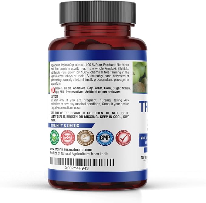 Premium Triphala Capsules. 150 Veg HPMC 1500mg per 100% All