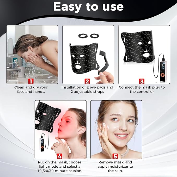 Red Light Therapy for Face, LED 300 LEDs, 3 Modes, 10-Min Auto