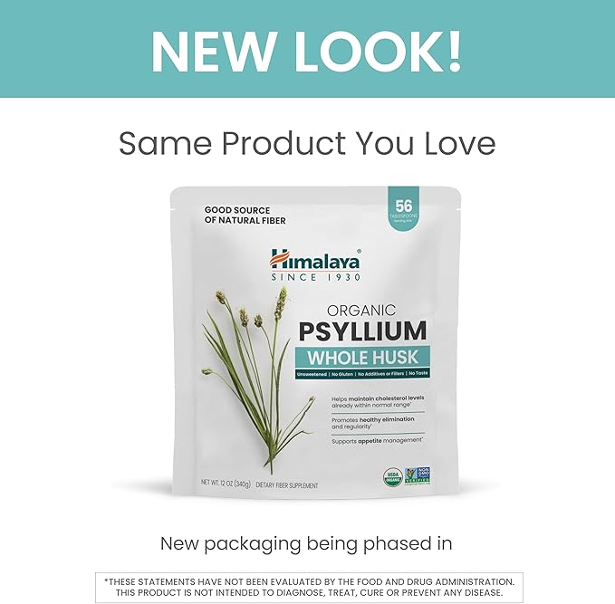 Himalaya Organic Psyllium Whole Husk, Natural 56-Tablespoon Supply, 12 Oz