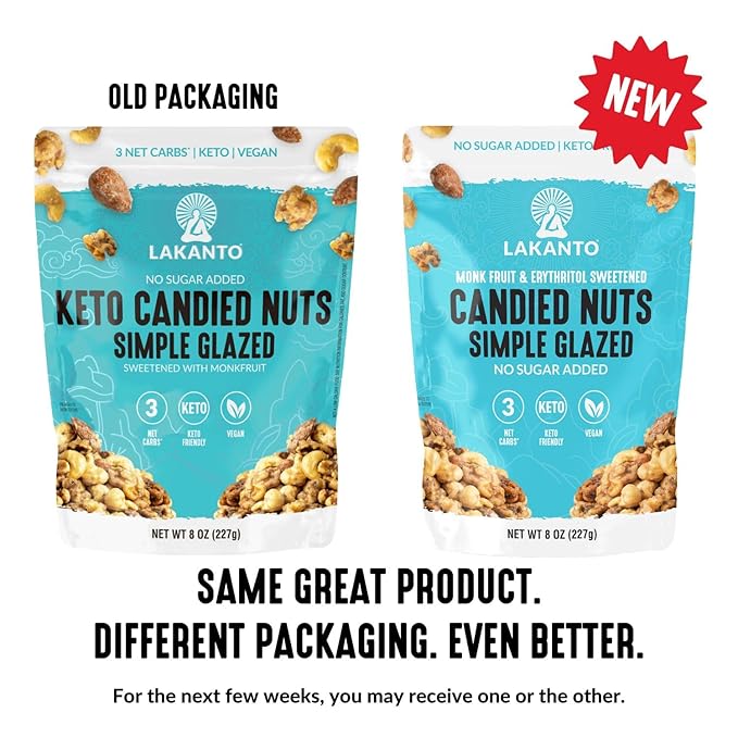 Lakanto Candied Nuts Simple Glazed - No Sugar Added, Sweetened with Monk Fruit, 3 Net Carbs, Keto Diet Friendly, Vegan, On the Go Snack Anytime (Simple Glazed)