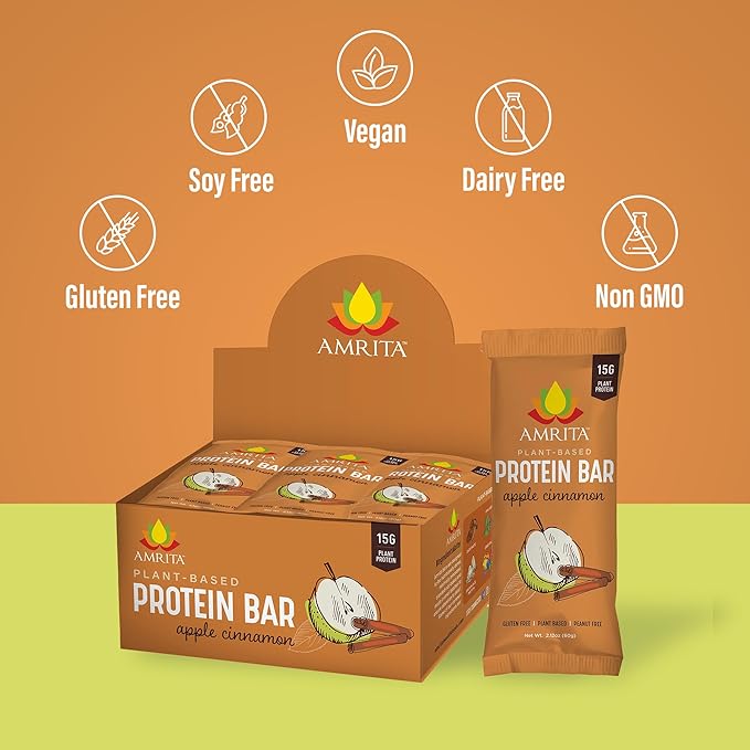 AMRITA Apple Cinnamon Vegan Protein Bars, 15g Plant