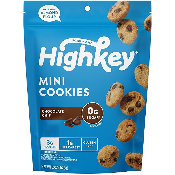 HighKey Keto Chocolate Chip Mini Cookies - Gluten Free Sugar Free Cookies Keto Snack Low Carb Snacks Healthy Protein Diabetic Dessert Food Low Sugar Treat Diet Friendly Sweets Keto Food 6 Pack