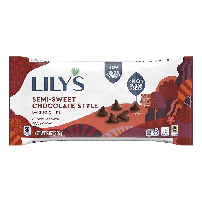 LILY'S Semi-Sweet Chocolate Style No Sugar Added, Baking Chips Bag, 9 oz