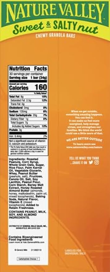 Nature Valley Sweet and Salty Granola Bars, Peanut, 30 Bars, 36 OZ