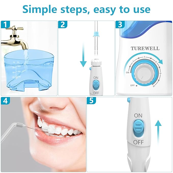 TUREWELL Water Dental Flosser for Teeth/Braces, 8 Jet 10 Pressure 600ML Large