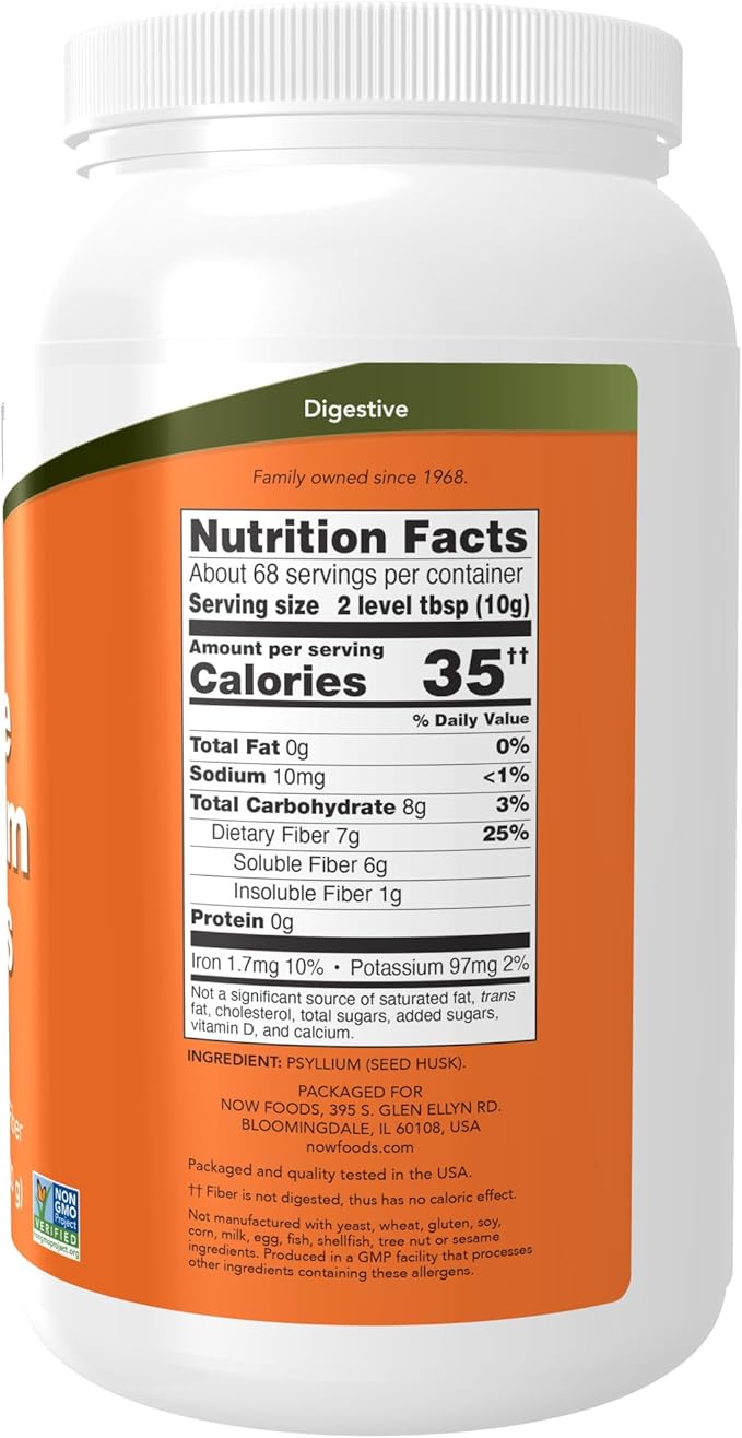NOW Supplements, Whole Psyllium Husks, Non-GMO 24-Ounce
