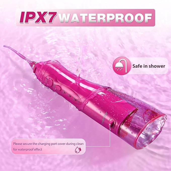 TOVENDOR Electric Water Flosser, Rechargeable Dental 3 Modes, 5 Tips (300ML, IPX7Waterproof IPX7Waterproof Waterflosser)