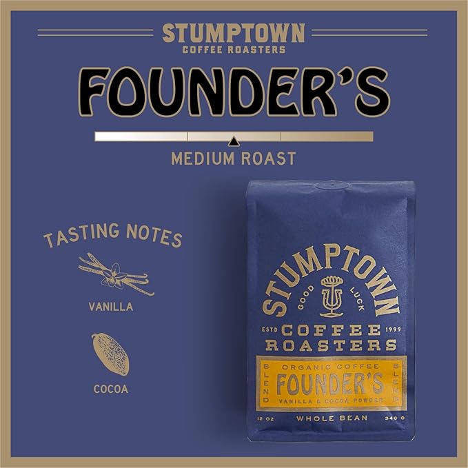 Stumptown Coffee Roasters, Medium Roast Organic Whole Bean Coffee - Founder's Blend Bag with Flavor Notes of Vanilla and Cocoa Powder, 12 Ounce (Pack of 3)