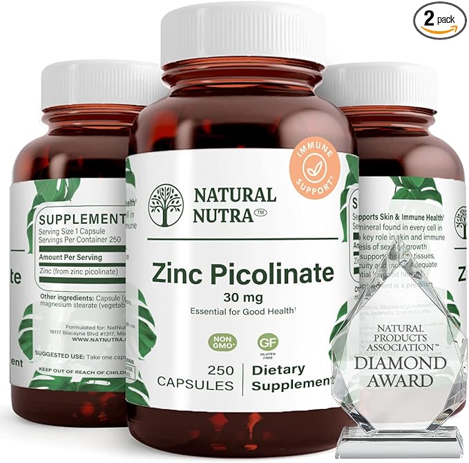 Natural Nutra Zinc Picolinate 30 mg, 250 Capsules (2 Pack)