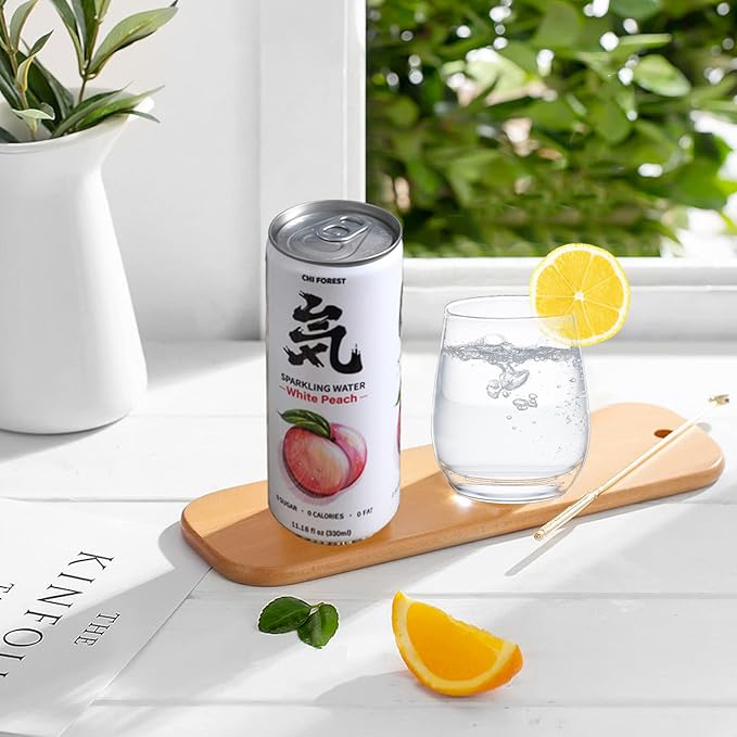 Chi Forest Sparkling Water,Caffeine free,Gluten free,Vegan,0 sugar,0 calories,White Peach Flavor,11.16 Fl oz,24 Cans